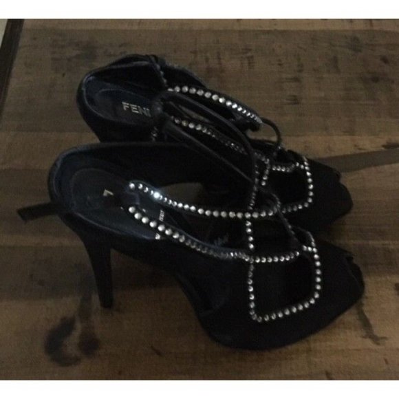 NEW FENDI AURORA BLACK SUEDE & SWAROVSKI CRYSTAL STRAPPY SANDALS SIZE 9 / 39 - Picture 6 of 7